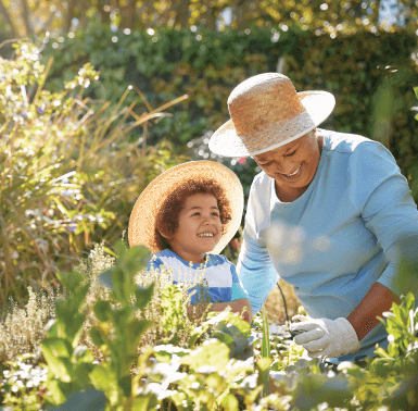 Grandma and Grandson in Garden